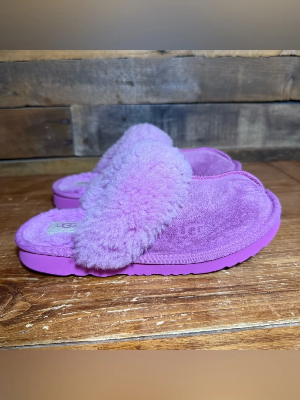 UGG Suede Cozy Shearling Slippers YOUTH 3 Purple Ruby Pink